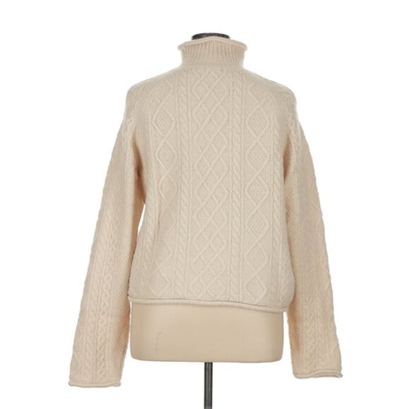 J Crew Ivory Cable Knit Mock Neck Sweater Merino Wool Blend Alpaca Pullover - Picture 2 of 11